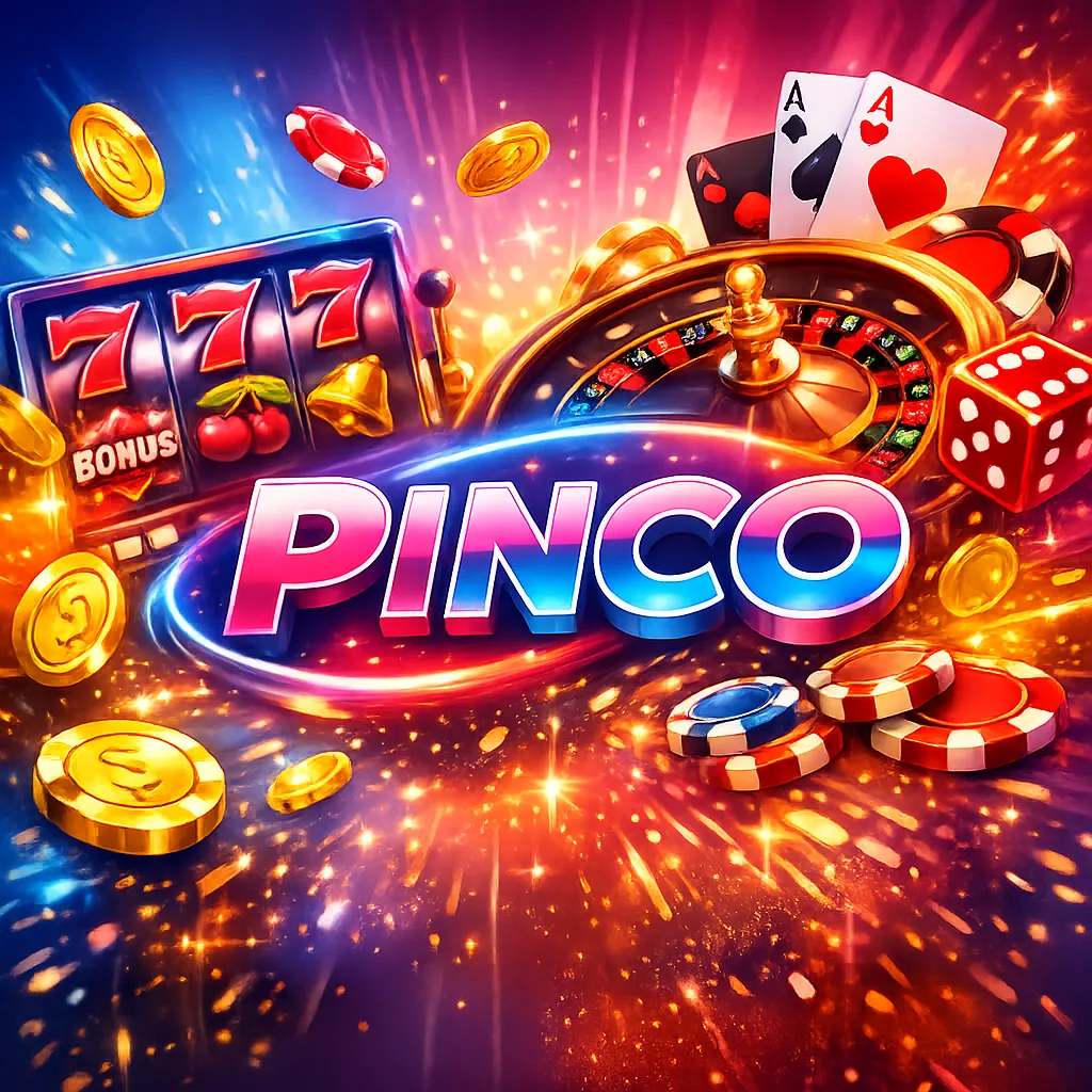 Dynamic promotional image for Pinco Casino with bright colors, casino elements, and modern gaming energy